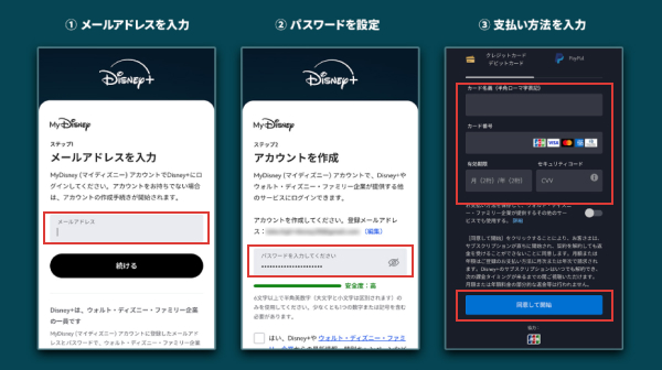 JCBカードを持っている方のディズニープラス入会手順の説明画像