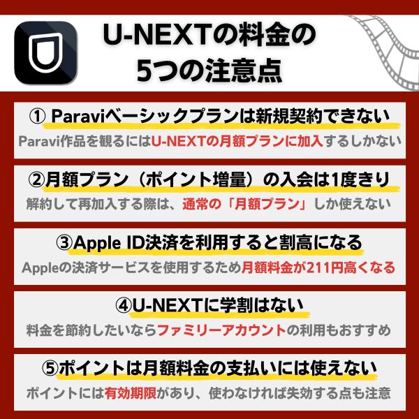 U-NEXTの料金を選ぶ際の注意点