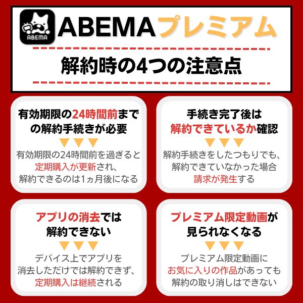 ABEMAプレミアムを解約する際の注意点