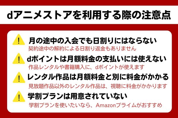 dアニメストア料金　dアニメストアを利用する際の注意点